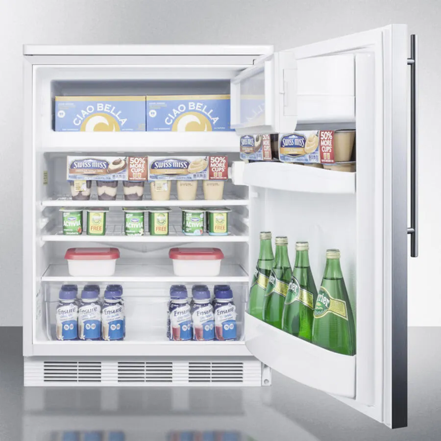 Summit CT66LBISSHV Built-In Undercounter Refrigerator-Freezer For General Purpose Use, With Dual Evaporator Cooling, Cycle Defrost, Ss Door, Thin Handle And White Cabinet