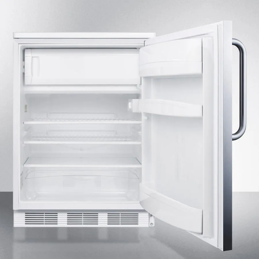 Summit CT66LBISSTB Built-In Undercounter Refrigerator-Freezer For General Purpose Use, With Lock, Dual Evaporator Cooling, Cycle Defrost, Ss Door, Tb Handle And White Cabinet