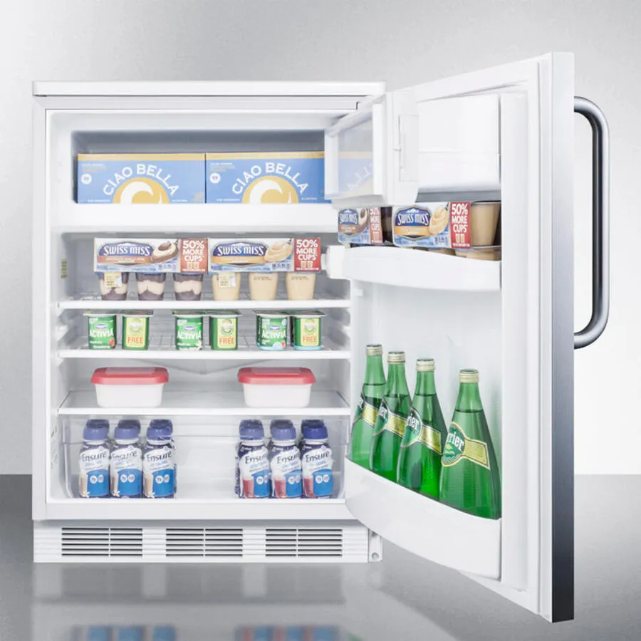 Summit CT66LBISSTB Built-In Undercounter Refrigerator-Freezer For General Purpose Use, With Lock, Dual Evaporator Cooling, Cycle Defrost, Ss Door, Tb Handle And White Cabinet