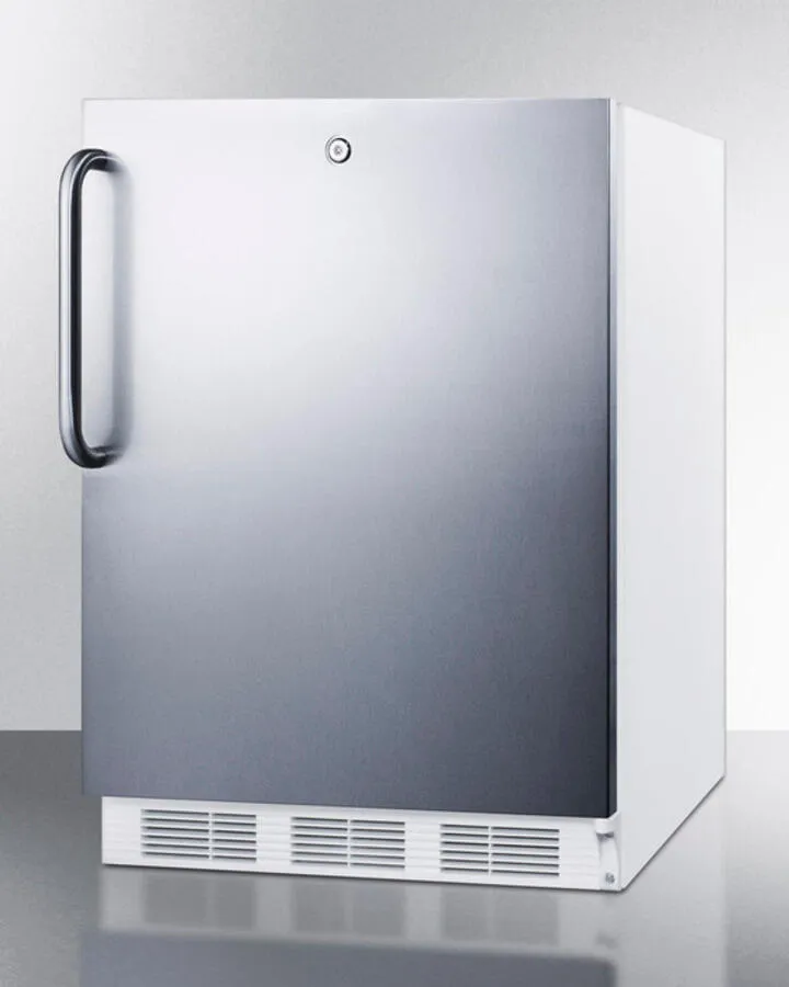 Summit CT66LBISSTBADA Built-In Undercounter Ada Compliant Refrigerator-Freezer For General Purpose Use, W/Dual Evaporator Cooling, Lock, Ss Door, Tb Handle, White Cabinet