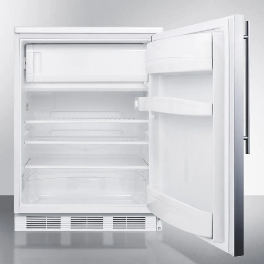 Summit CT66LSSHV Freestanding Refrigerator-Freezer For General Purpose Use, With Dual Evaporator Cooling, Cycle Defrost, Lock, Ss Door, Thin Handle And White Cabinet