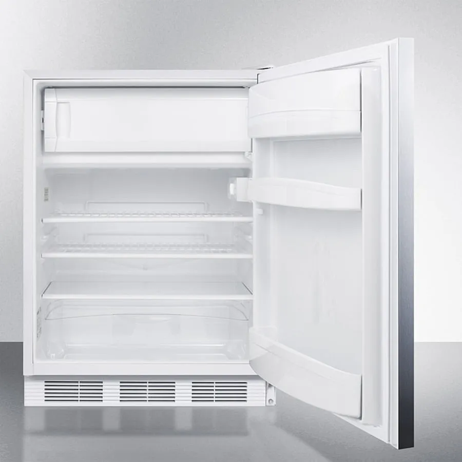 Summit CT66LWBISSHHADA Built-In Undercounter Ada Compliant Refrigerator-Freezer For General Purpose Use, W/Dual Evaporator Cooling, Lock, Ss Door, Horizontal Handle, White Cabinet