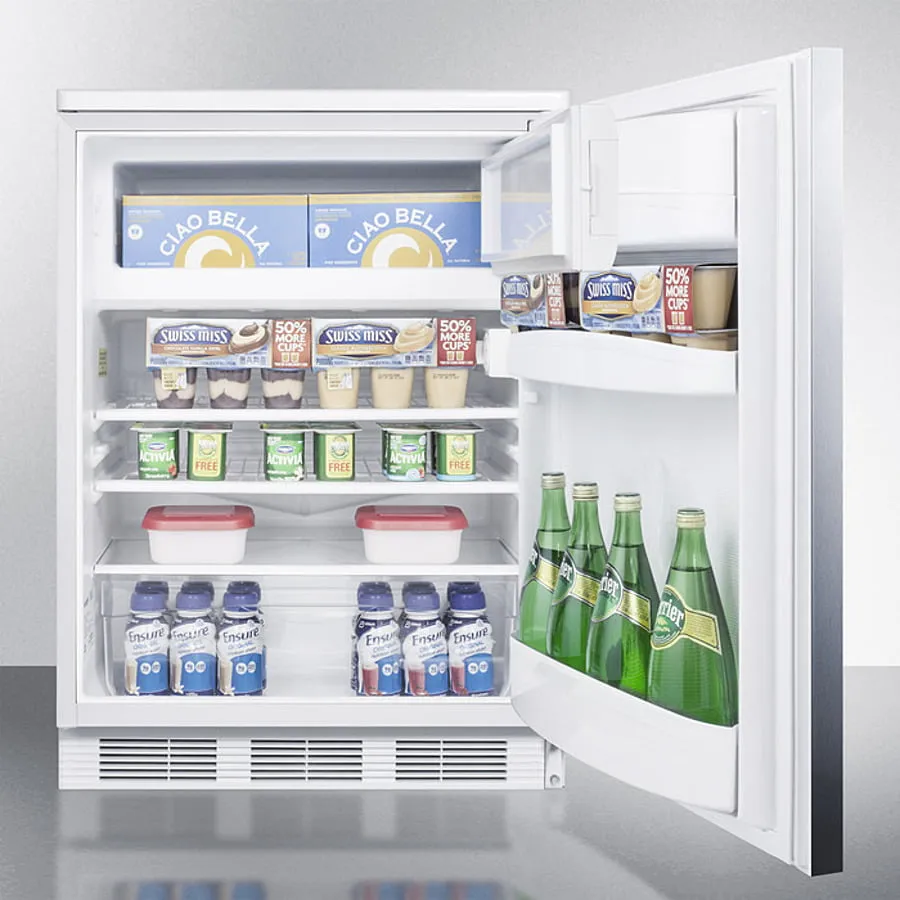 Summit CT66LWSSHH Freestanding Refrigerator-Freezer For General Purpose Use, With Dual Evaporator Cooling, Cycle Defrost, Lock, Ss Door, Horizontal Handle And White Cabinet