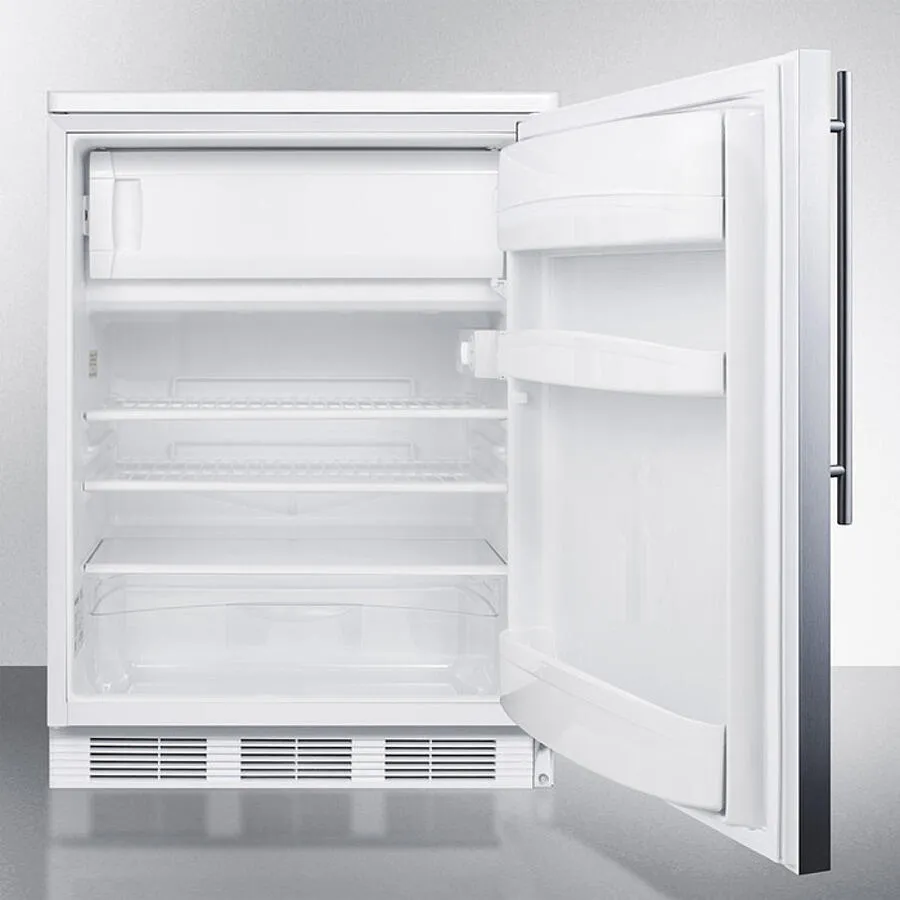 Summit CT66LWSSHV Freestanding Refrigerator-Freezer For General Purpose Use, With Dual Evaporator Cooling, Cycle Defrost, Lock, Ss Door, Thin Handle And White Cabinet