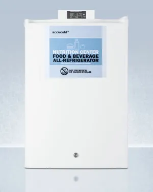 Summit FF31L7NZ Compact Commercially Approved Nutrition Center Series All-Refrigerator In White With Front Lock And Digital Temperature Display