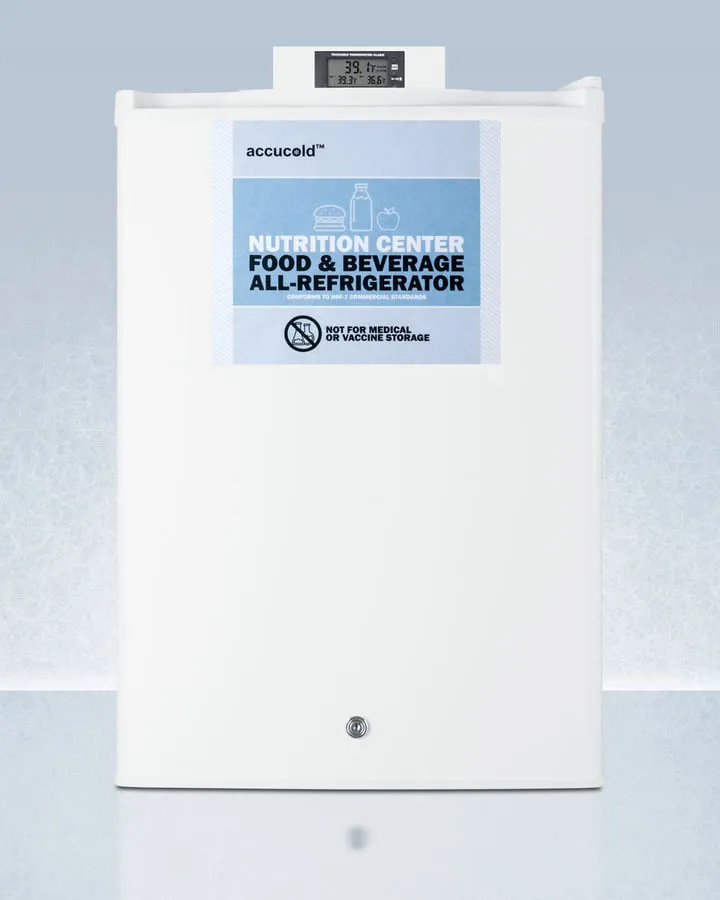 Summit FF31L7NZ Compact Commercially Approved Nutrition Center Series All-Refrigerator In White With Front Lock And Digital Temperature Display