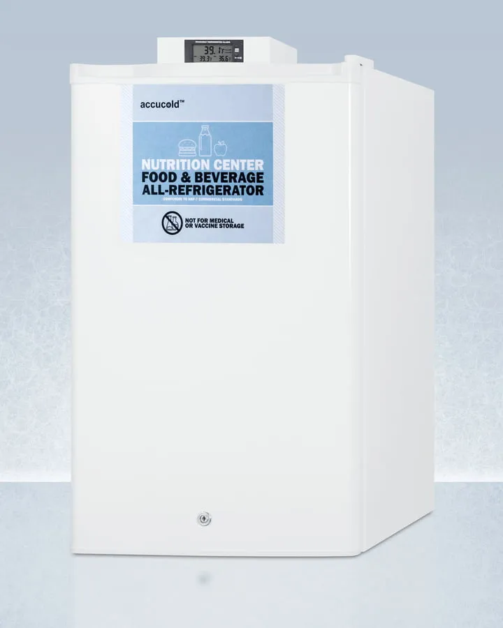 Summit FF31L7NZ Compact Commercially Approved Nutrition Center Series All-Refrigerator In White With Front Lock And Digital Temperature Display