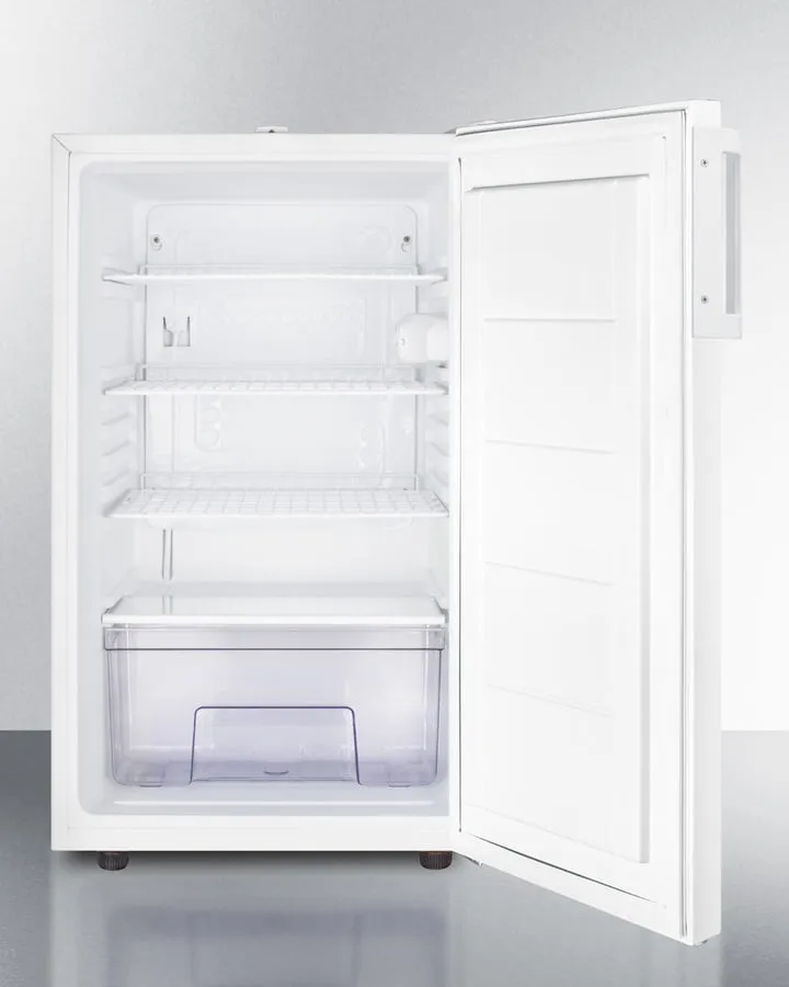Summit FF511L 20" Wide Counter Height All-Refrigerator For General Purpose Use, Auto Defrost With A Lock And White Exterior