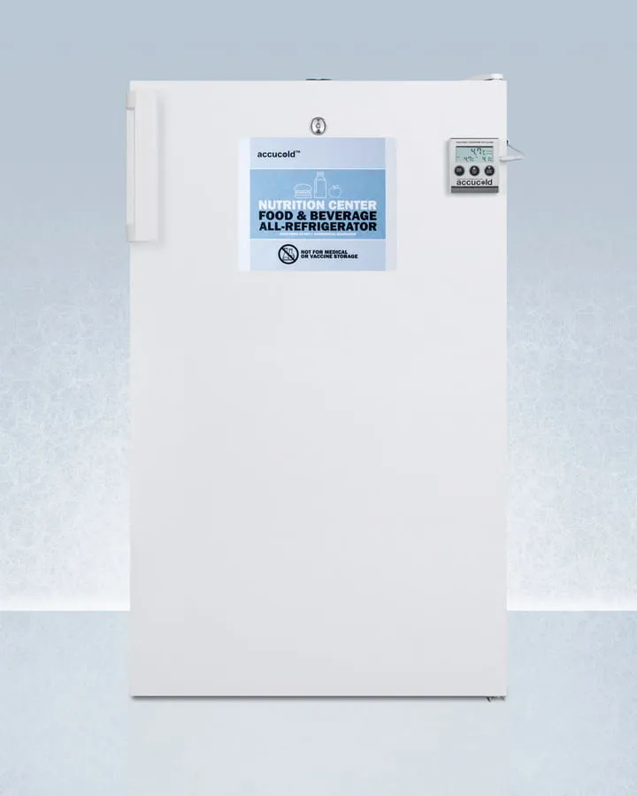 Summit FF511LBI7NZADA Commercially Approved Ada Compliant Nutrition Center Series All-Refrigerator In White For Built-In Or Freestanding Use, With Front Lock And Digital Temperature Display