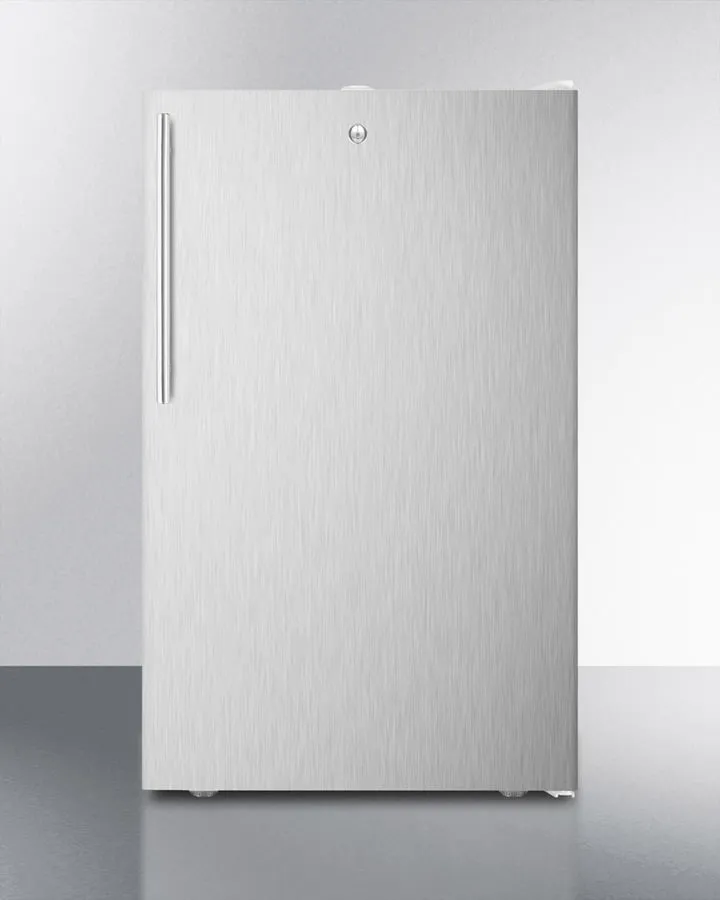 Summit FF511LBI7SSHVADA Commercially Listed Ada Compliant 20" Wide Built-In Undercounter All-Refrigerator, Auto Defrost W/Lock, Stainless Steel Door, Thin Handle And White Cabinet