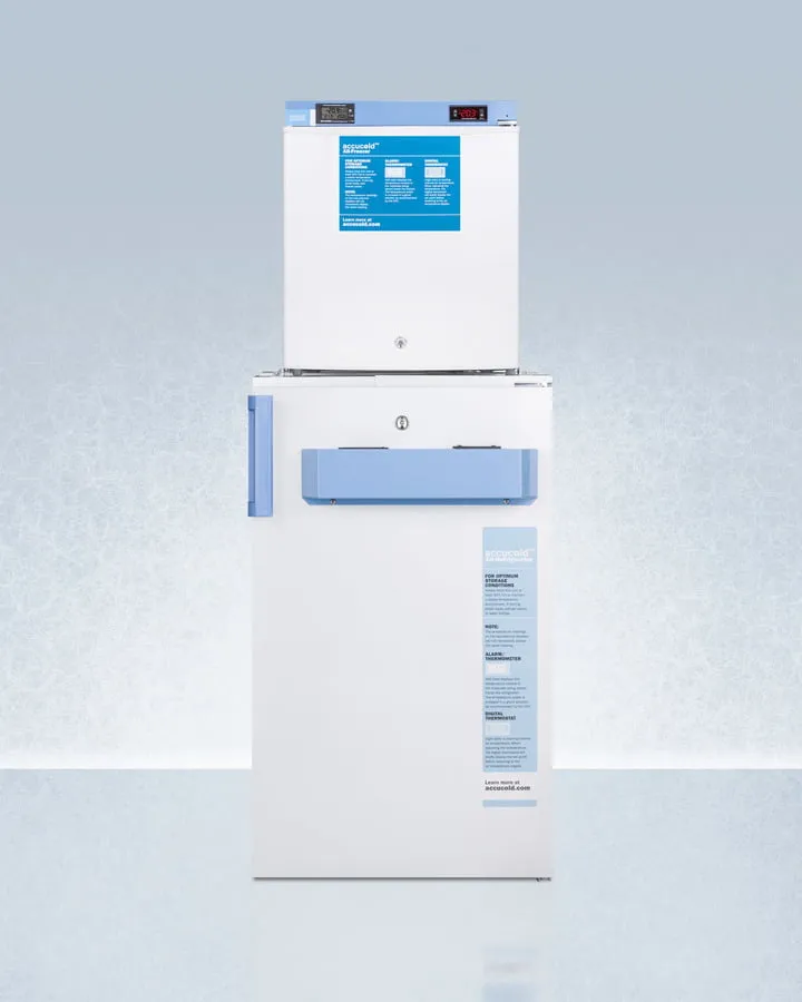 Summit FF511LFS24LSTACKMED2 Stacked Combination Of Ff511Lbimed2 Auto Defrost All-Refrigerator And Fs24Lmed2 Compact Manual Defrost All-Freezer, Both With Locks, Digital Controls, And Nist Calibrated Alarm/Thermometers