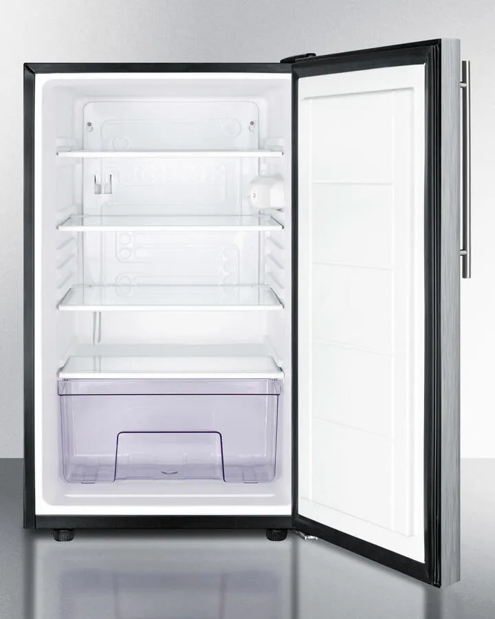 Summit FF521BL7SSHVADA Commercially Listed Ada Compliant 20" Wide Counter Height All-Refrigerator, Auto Defrost With A Lock, Stainless Steel Door, Thin Handle, And Black Cabinet