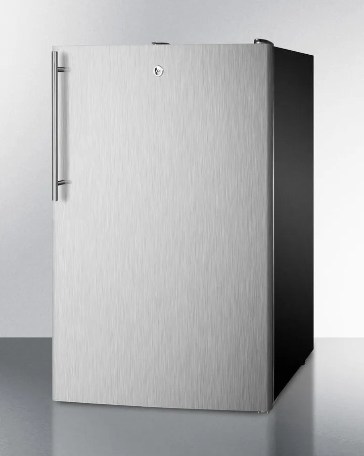 Summit FF521BL7SSHVADA Commercially Listed Ada Compliant 20" Wide Counter Height All-Refrigerator, Auto Defrost With A Lock, Stainless Steel Door, Thin Handle, And Black Cabinet