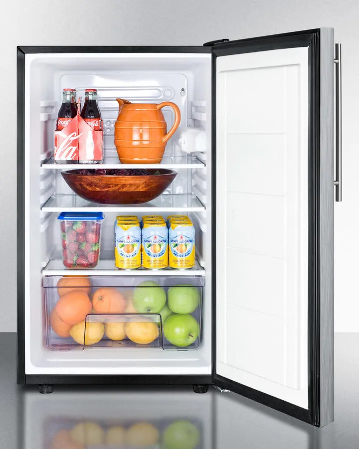 Summit FF521BL7SSHVADA Commercially Listed Ada Compliant 20" Wide Counter Height All-Refrigerator, Auto Defrost With A Lock, Stainless Steel Door, Thin Handle, And Black Cabinet