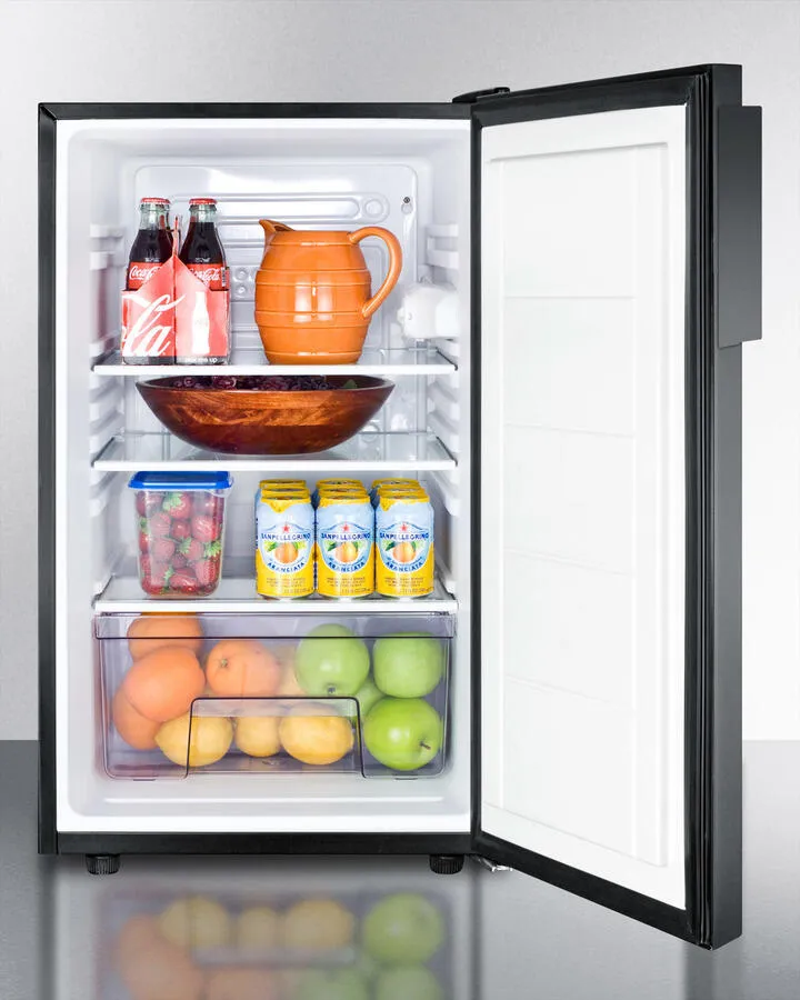 Summit FF521BLBI7 Commercially Listed 20" Wide Built-In Undercounter All-Refrigerator, Auto Defrost With A Lock And Black Finish