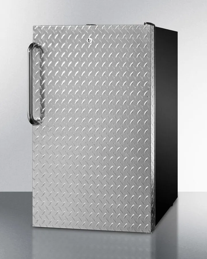 Summit FF521BLBI7DPL Commercially Listed 20" Wide Built-In Undercounter All-Refrigerator, Auto Defrost With A Lock, Diamond Plate Wrapped Door And Black Cabinet