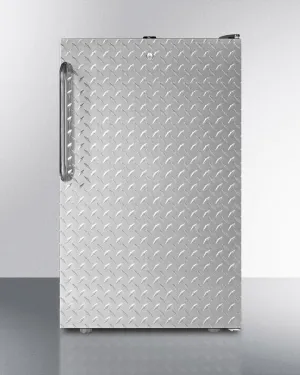 Summit FF521BLBI7DPL Commercially Listed 20" Wide Built-In Undercounter All-Refrigerator, Auto Defrost With A Lock, Diamond Plate Wrapped Door And Black Cabinet