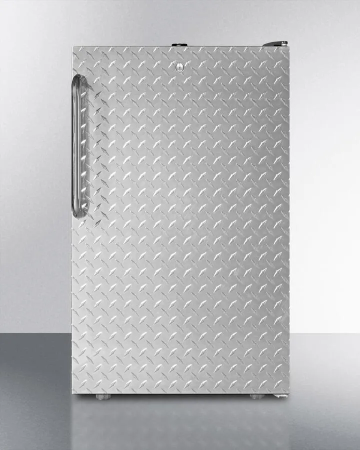 Summit FF521BLBI7DPL Commercially Listed 20" Wide Built-In Undercounter All-Refrigerator, Auto Defrost With A Lock, Diamond Plate Wrapped Door And Black Cabinet