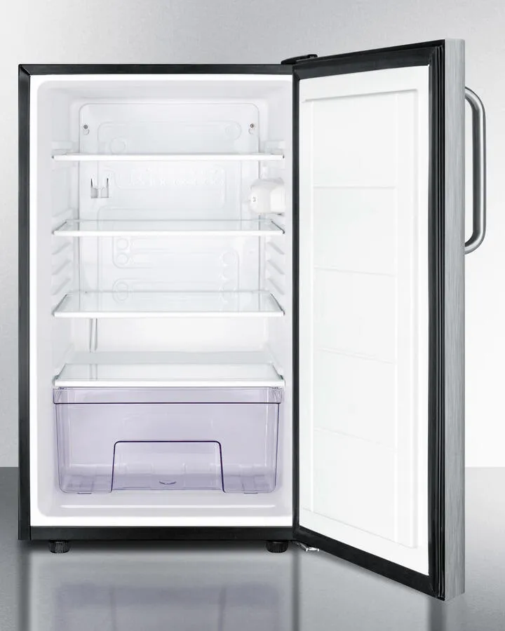 Summit FF521BLBISSTBADA Ada Compliant 20" Wide Built-In Undercounter All-Refrigerator For General Purpose Use, Auto Defrost With A Lock, Ss Door, Towel Bar Handle And Black Cabinet
