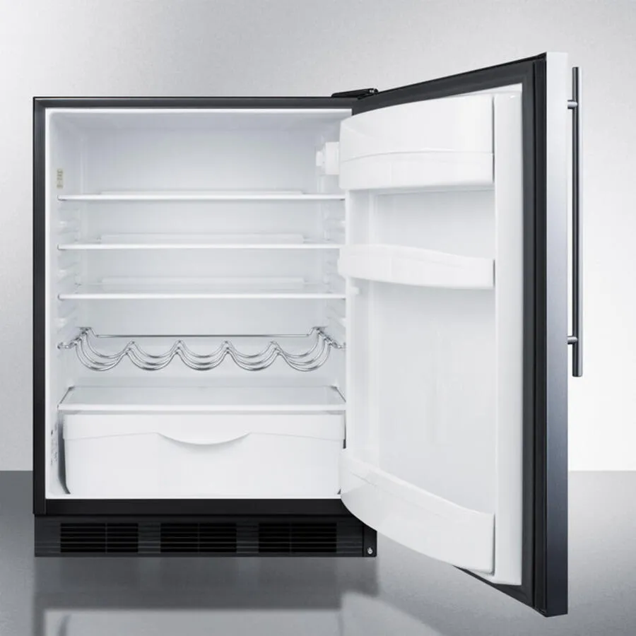 Summit FF63BSSHVADA Ada Compliant Freestanding All-Refrigerator For Residential Use, Auto Defrost With Black Cabinet, Stainless Steel Wrapped Door, And Thin Handle