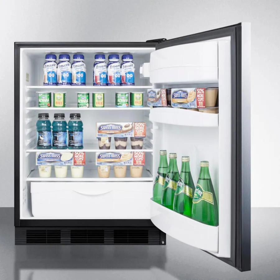 Summit FF6BBI7SSHHADA Ada Compliant Commercial All-Refrigerator For Built-In General Purpose Use, Auto Defrost W/Stainless Steel Wrapped Door, Horizontal Handle, And Black Cabinet