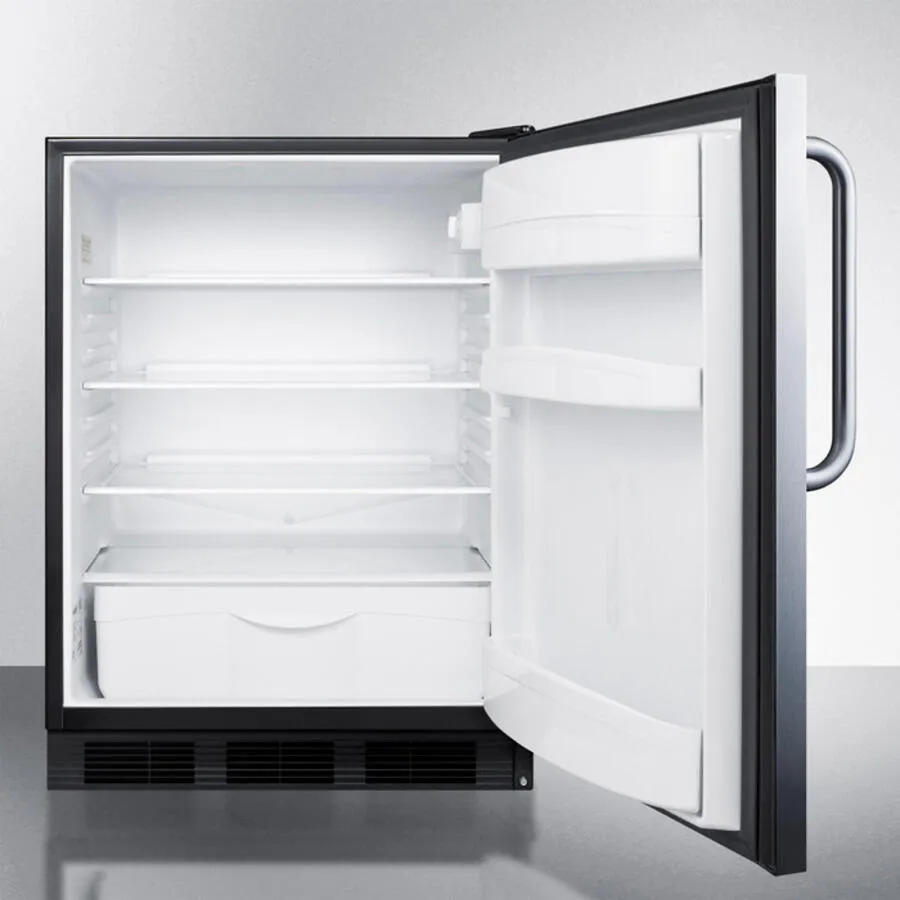 Summit FF6BBI7SSTBADA Ada Compliant Commercial All-Refrigerator For Built-In General Purpose Use, Auto Defrost W/Stainless Steel Wrapped Door, Towel Bar Handle, And Black Cabinet