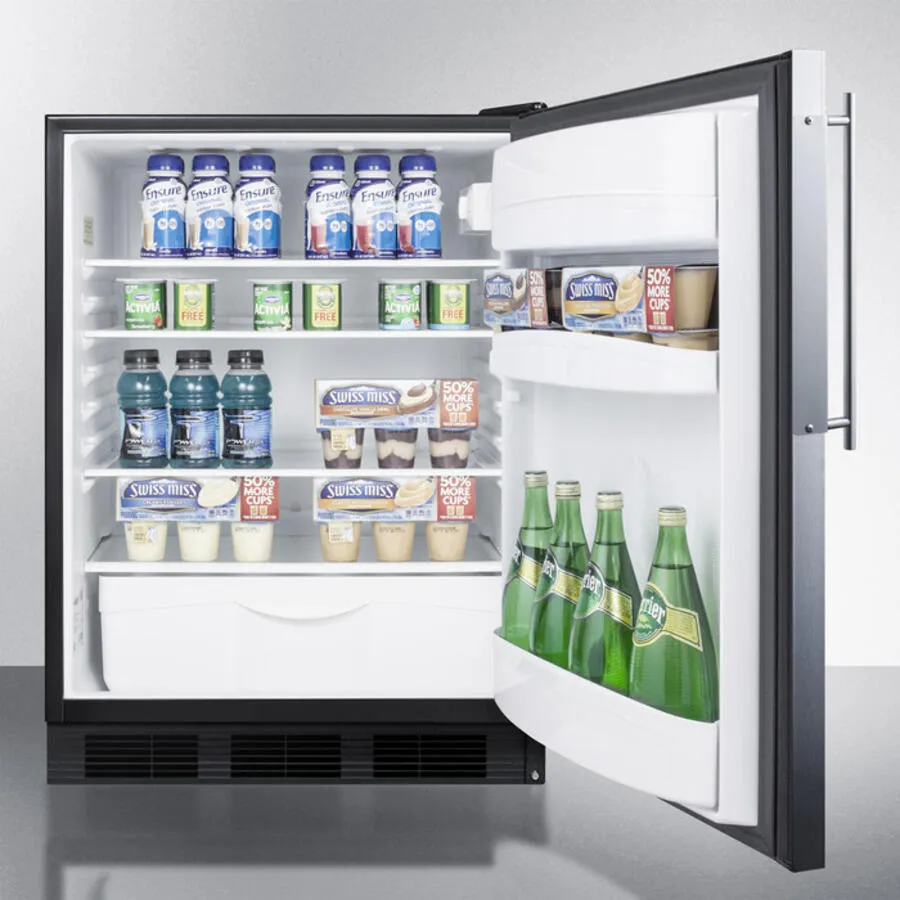 Summit FF6BBIFR Built-In Undercounter All-Refrigerator For General Purpose Use, Auto Defrost W/Ss Door Frame For Slide-In Panels And Black Cabinet
