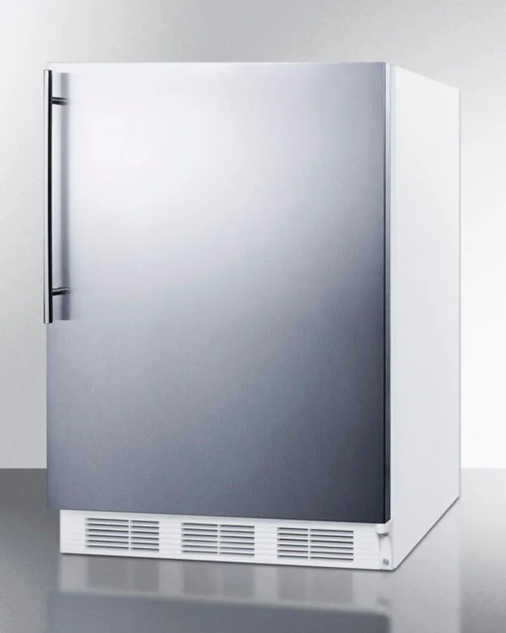 Summit FF6BI7SSHVADA Ada Compliant Commercial All-Refrigerator For Built-In General Purpose Use, Auto Defrost W/Stainless Steel Wrapped Door, Thin Handle, And White Cabinet
