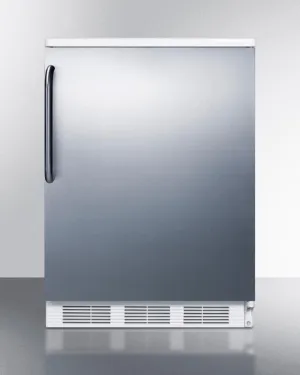 Summit FF6BI7SSTB Commercially Listed Built-In Undercounter All-Refrigerator For General Purpose Use, Auto Defrost W/Ss Wrapped Door, Towel Bar Handle, And White Cabinet
