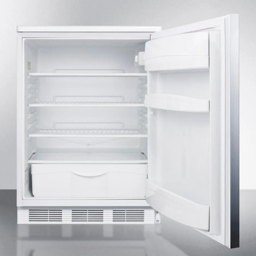 Summit FF6BISSHH Built-In Undercounter All-Refrigerator For General Purpose Use W/Automatic Defrost, Stainless Steel Wrapped Door, Horizontal Handle, And White Cabinet