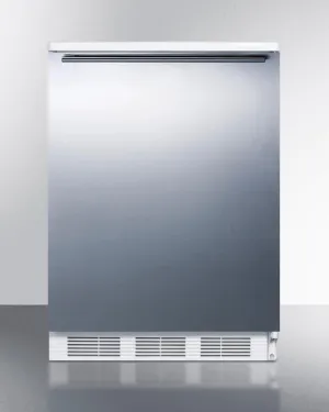 Summit FF6BISSHH Built-In Undercounter All-Refrigerator For General Purpose Use W/Automatic Defrost, Stainless Steel Wrapped Door, Horizontal Handle, And White Cabinet