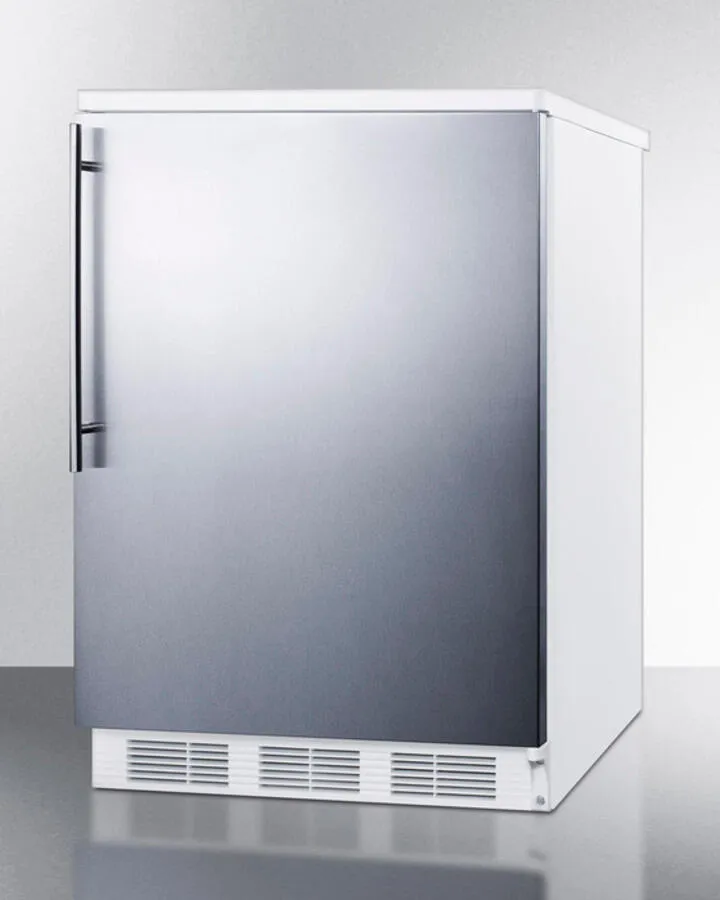 Summit FF6BISSHV Built-In Undercounter All-Refrigerator For General Purpose Use W/Automatic Defrost, Stainless Steel Wrapped Door, Thin Handle, And White Cabinet