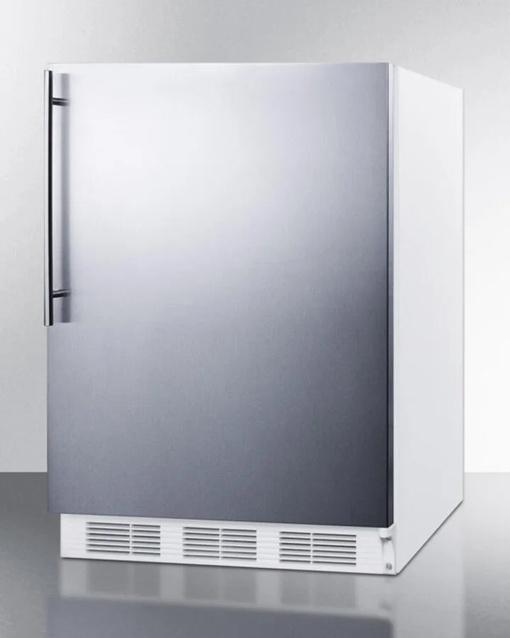 Summit FF6BISSHVADA Ada Compliant All-Refrigerator For Built-In General Purpose Use, Auto Defrost W/Stainless Steel Wrapped Door, Thin Handle, And White Cabinet
