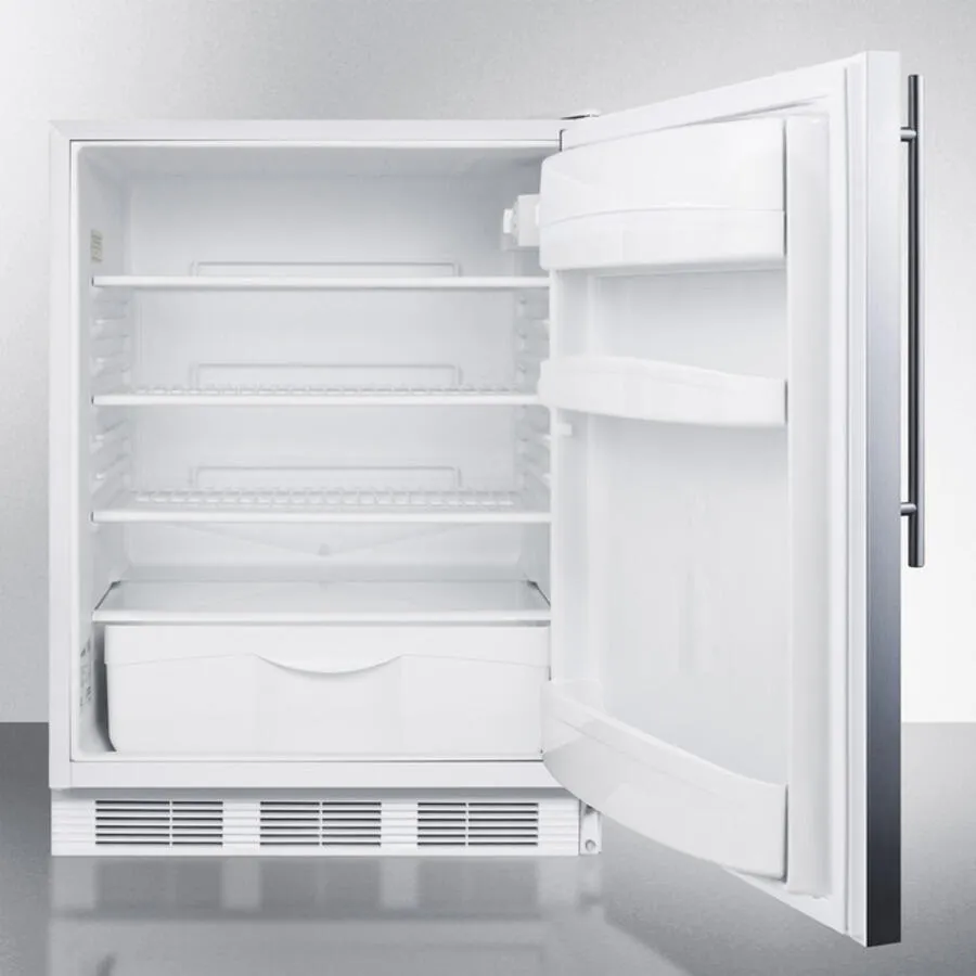 Summit FF6BISSHVADA Ada Compliant All-Refrigerator For Built-In General Purpose Use, Auto Defrost W/Stainless Steel Wrapped Door, Thin Handle, And White Cabinet