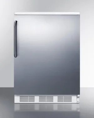 Summit FF6BISSTB Built-In Undercounter All-Refrigerator For General Purpose Use W/Automatic Defrost, Stainless Steel Wrapped Door, Towel Bar Handle, And White Cabinet
