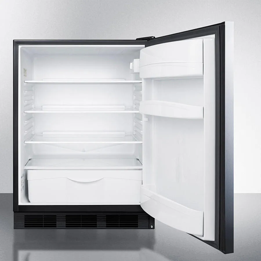Summit FF6BKBI7SSHHADA Ada Compliant Commercial All-Refrigerator For Built-In General Purpose Use, Auto Defrost W/Stainless Steel Wrapped Door, Horizontal Handle, And Black Cabinet