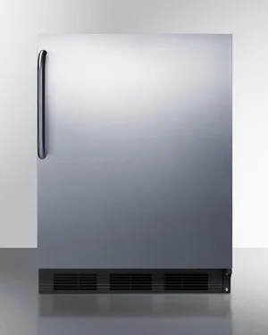 Summit FF6BKSSTB Freestanding Counter Height All-Refrigerator For General Purpose Use, Auto Defrost W/Stainless Steel Wrapped Door, Towel Bar Handle, And Black Cabinet