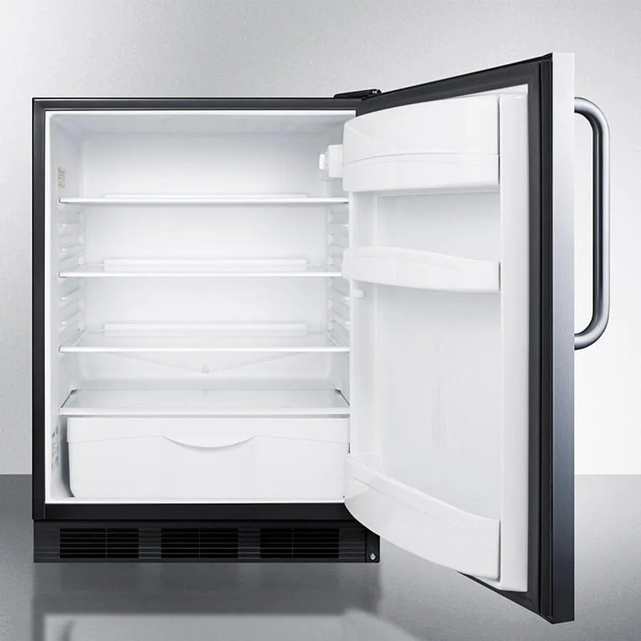 Summit FF6BKSSTB Freestanding Counter Height All-Refrigerator For General Purpose Use, Auto Defrost W/Stainless Steel Wrapped Door, Towel Bar Handle, And Black Cabinet