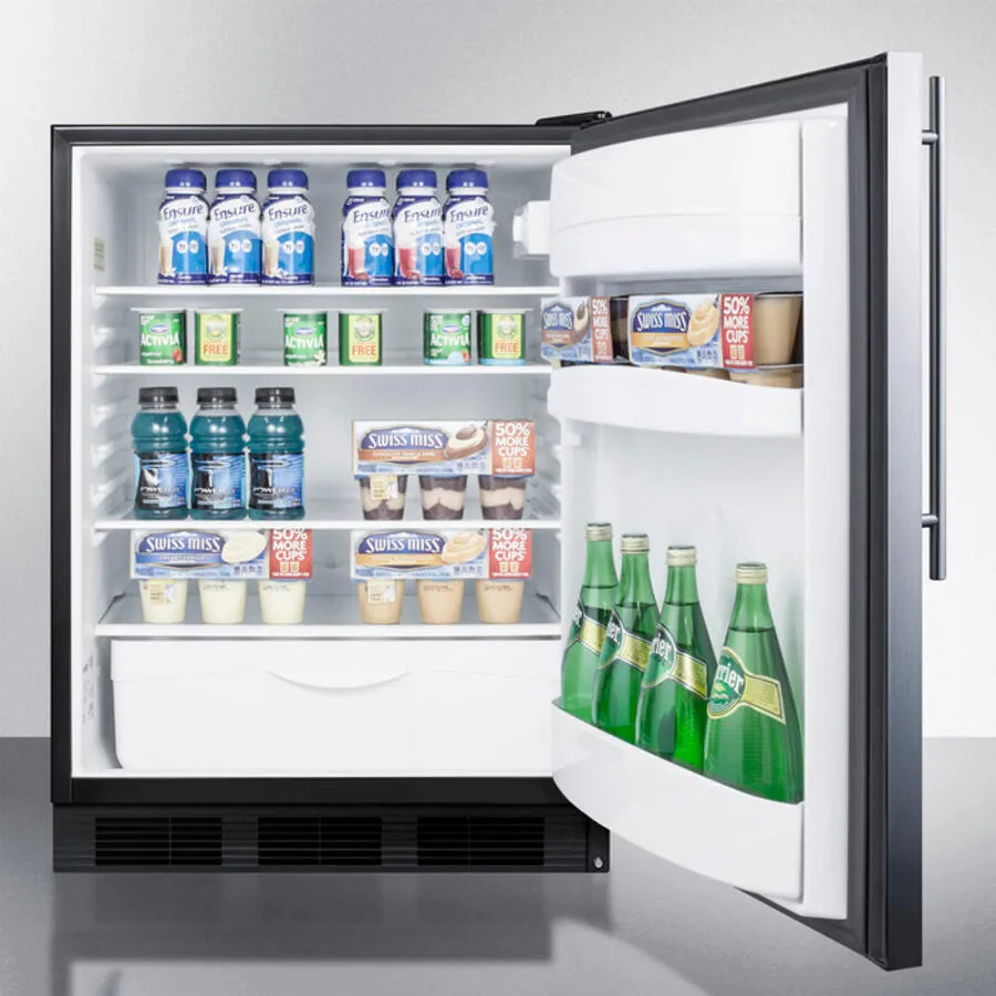 Summit FF6BSSHVADA Ada Compliant All-Refrigerator For Freestanding General Purpose Use, Auto Defrost W/Stainless Steel Wrapped Door, Thin Handle, And Black Cabinet