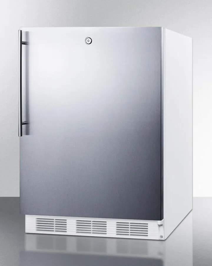 Summit FF6L7SSHVADA Ada Compliant Commercial All-Refrigerator For Freestanding General Purpose Use, Auto Defrost With Lock, Ss Wrapped Door, Thin Handle, And White Cabinet