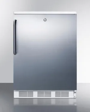 Summit FF6L7SSTB Commercially Listed Freestanding All-Refrigerator For General Purpose Use, Auto Defrost W/Lock, Ss Wrapped Door, Towel Bar Handle, And White Cabinet