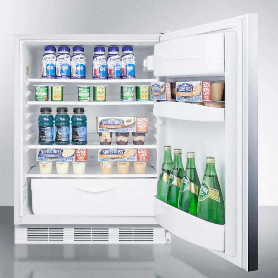 Summit FF6LBI7SSHHADA Ada Compliant Commercial All-Refrigerator For Built-In General Purpose Use, Auto Defrost W/Lock, Ss Wrapped Door, Horizontal Handle, And White Cabinet