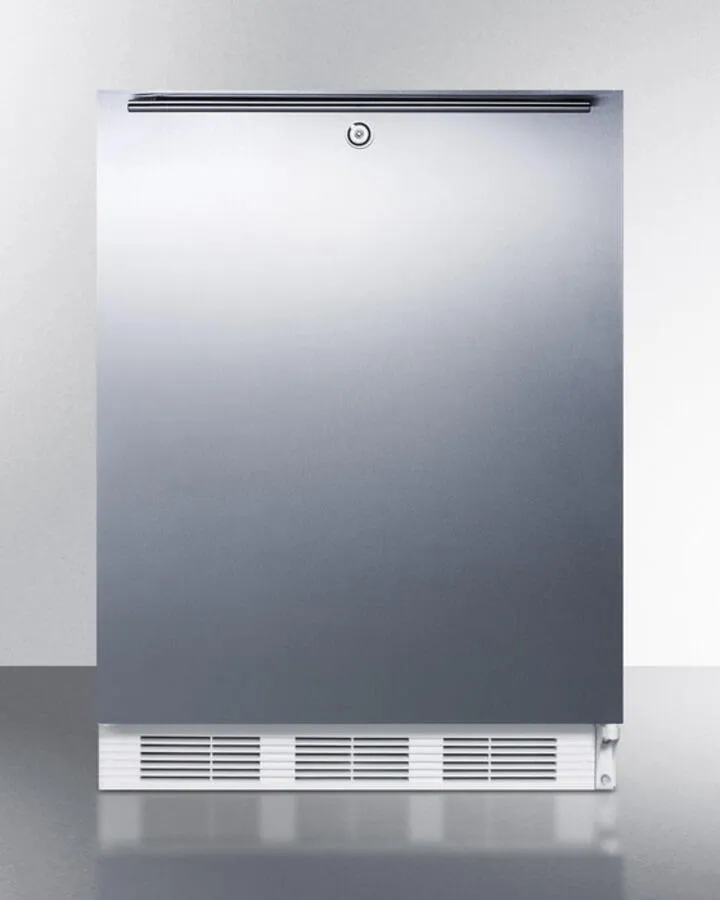 Summit FF6LBI7SSHHADA Ada Compliant Commercial All-Refrigerator For Built-In General Purpose Use, Auto Defrost W/Lock, Ss Wrapped Door, Horizontal Handle, And White Cabinet
