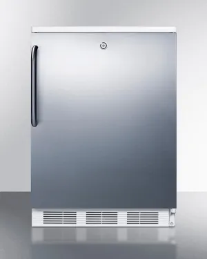 Summit FF6LW7SSTB Commercially Listed Freestanding All-Refrigerator For General Purpose Use, Auto Defrost W/Lock, Ss Wrapped Door, Towel Bar Handle, And White Cabinet