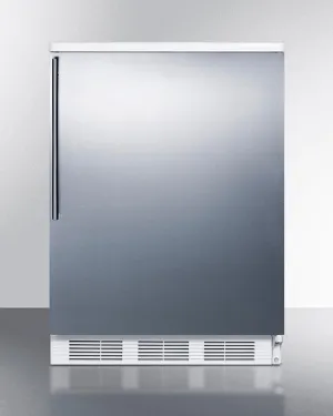 Summit FF6WBI7SSHV Commercially Listed Built-In Undercounter All-Refrigerator For General Purpose Use, Autom Defrost W/Ss Wrapped Door, Thin Handle, And White Cabinet