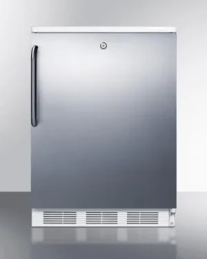 Summit FF7LBISSTB Commercially Listed Built-In Undercounter All-Refrigerator For General Purpose Use, Auto Defrost W/Lock, Ss Door, Towel Bar Handle, And White Cabinet