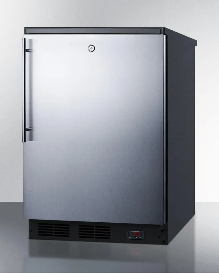 Summit FF7LBLBIPUBSSHV Commercially Approved Built-In Undercounter Craft Beer Pub Cellar With Digital Thermostat, Stainless Steel Door, Thin Handle, And Black Cabinet