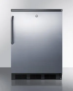 Summit FF7LBLBISSTB Commercially Listed Built-In Undercounter All-Refrigerator For General Purpose Use, Auto Defrost W/Ss Wrapped Door, Towel Bar Handle, Lock, And Black Cabinet
