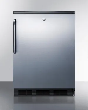 Summit FF7LBLKSSTB Commercially Listed Freestanding All-Refrigerator For General Purpose Use, Auto Defrost W/Ss Wrapped Door, Towel Bar Handle, Lock, And Black Cabinet