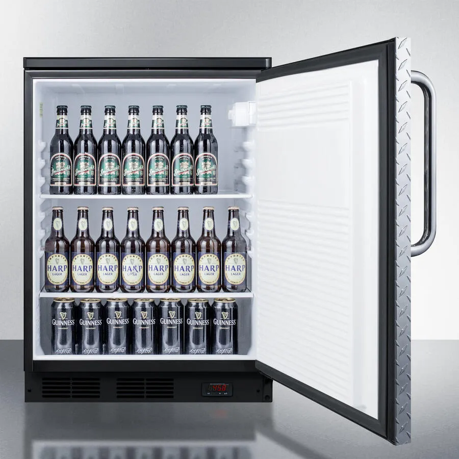 Summit FF7LBLPUBDPL Commercially Approved Freestanding Craft Beer Pub Cellar With Digital Thermostat, Diamond Plate Door, Towel Bar Handle, And Black Cabinet